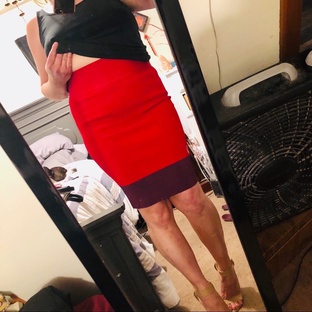 NWT Express Red & purple high waisted pencil skirt